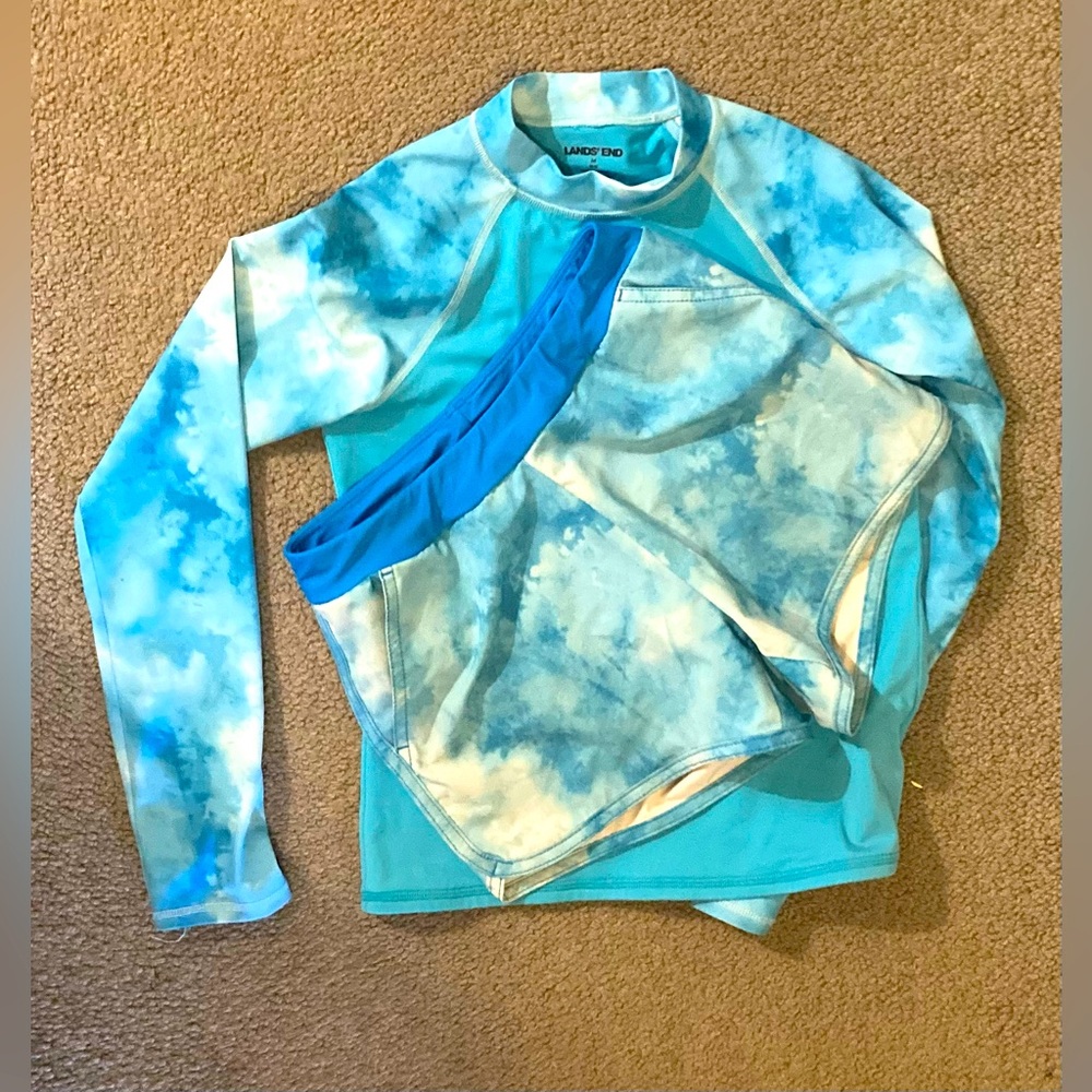 Girls Sky Blue Tie Dye Rash Guard Set